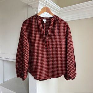 Rust & Black Gingham Puff Sleeve Top
